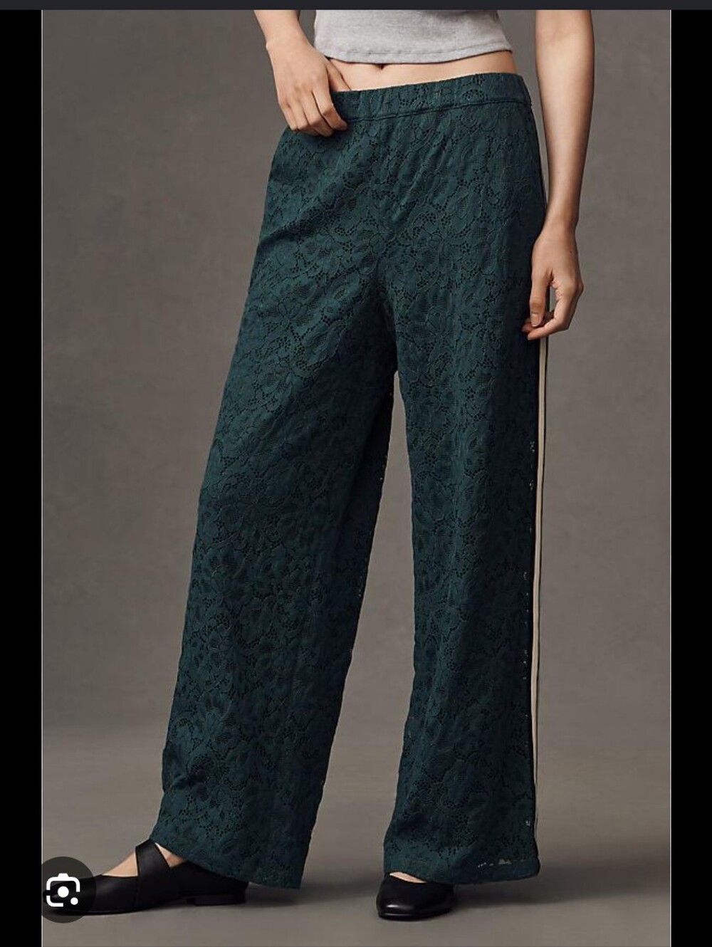 Maeve NWT Brooklin Lace Wide-Leg Pull-On Pants in Deep Teal with Side Stripe S